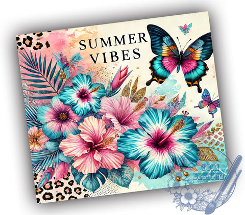 Summer Vibes Tropical Hibiscus Tumbler Wrap, Hibiscus Flower Tumbler, Tropical Flowers Drinkware, 20oz Tumbler Wrap, Sublimation Mug, Beach Decor, Vacation Gift Sublimation ToriDesigns 