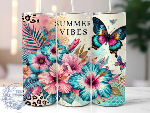 Summer Vibes Tropical Hibiscus Tumbler Wrap, Hibiscus Flower Tumbler, Tropical Flowers Drinkware, 20oz Tumbler Wrap, Sublimation Mug, Beach Decor, Vacation Gift Sublimation ToriDesigns 