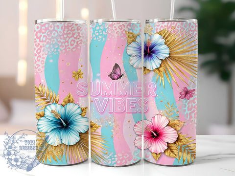 Summer Vibes Tropical Hibiscus Tumbler Wrap, Hibiscus Flower Tumbler, Tropical Flowers Drinkware, 20oz Tumbler Wrap, Sublimation Mug, Beach Decor, Vacation Gift Sublimation ToriDesigns 