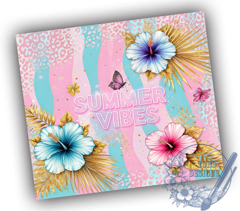 Summer Vibes Tropical Hibiscus Tumbler Wrap, Hibiscus Flower Tumbler, Tropical Flowers Drinkware, 20oz Tumbler Wrap, Sublimation Mug, Beach Decor, Vacation Gift Sublimation ToriDesigns 