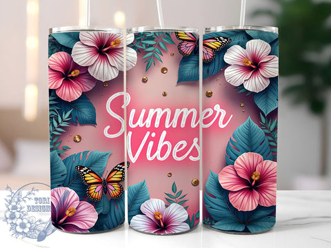 Summer Vibes Tropical Hibiscus Tumbler Wrap, Hibiscus Flower Tumbler, Tropical Flowers Drinkware, 20oz Tumbler Wrap, Sublimation Mug, Beach Decor, Vacation Gift Sublimation ToriDesigns 