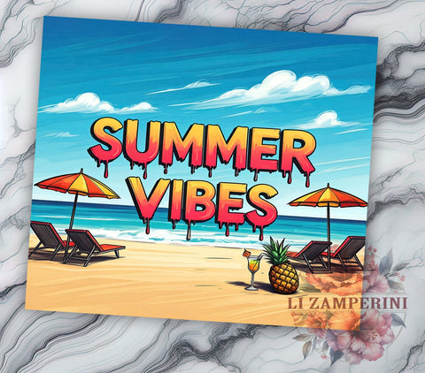 Summer Vibes Tumbler, Sunset Flip Flops, Beach Ocean Design, 20oz Tumbler PNG, Sublimation Tumbler, Tropical Beach Art, Summer Drinkware Sublimation Li Zamperini 
