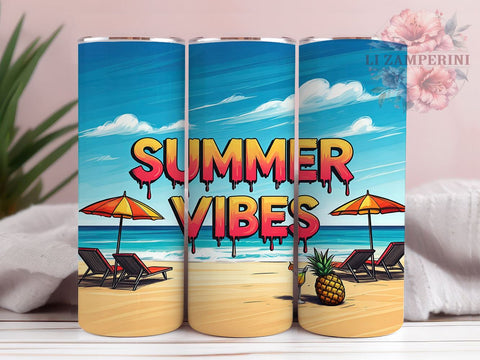 Summer Vibes Tumbler, Sunset Flip Flops, Beach Ocean Design, 20oz Tumbler PNG, Sublimation Tumbler, Tropical Beach Art, Summer Drinkware Sublimation Li Zamperini 