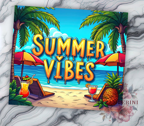 Summer Vibes Tumbler, Sunset Flip Flops, Beach Ocean Design, 20oz Tumbler PNG, Sublimation Tumbler, Tropical Beach Art, Summer Drinkware Sublimation Li Zamperini 