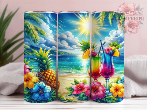 Summer Vibes Tumbler, Sunset Flip Flops, Beach Ocean Design, 20oz Tumbler PNG, Sublimation Tumbler, Tropical Beach Art, Summer Drinkware Sublimation Li Zamperini 