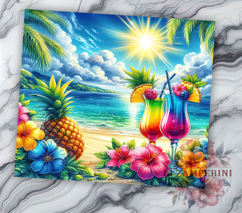 Summer Vibes Tumbler, Sunset Flip Flops, Beach Ocean Design, 20oz Tumbler PNG, Sublimation Tumbler, Tropical Beach Art, Summer Drinkware Sublimation Li Zamperini 