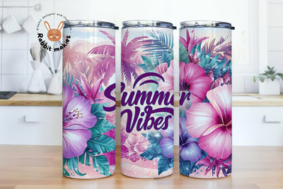 Summer Vibes Tumbler Wrap 20oz Skinny Sublimation Tumbler Design, Summer Tumbler Wrap, Tropical Hibiscus Tumbler Png, Digital Download Sublimation Rabbitmakies 