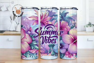 Summer Vibes Tumbler Wrap 20oz Skinny Sublimation Tumbler Design, Summer Tumbler Wrap, Tropical Hibiscus Tumbler Png, Digital Download Sublimation Rabbitmakies 
