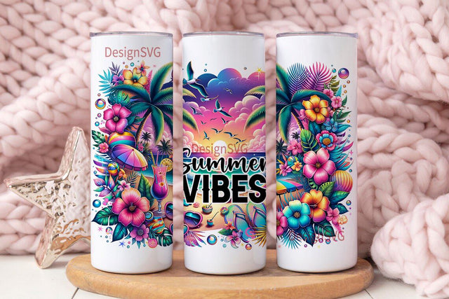 Summer Vibes Tumbler Wrap, 20oz Skinny Sublimation Tumbler Design, Watercolor Summer Sublimation Design Sublimation DesignSVG 