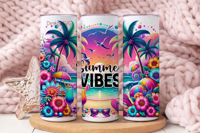 Summer Vibes Tumbler Wrap, 20oz Skinny Sublimation Tumbler Design, Watercolor Summer Sublimation Design Sublimation DesignSVG 