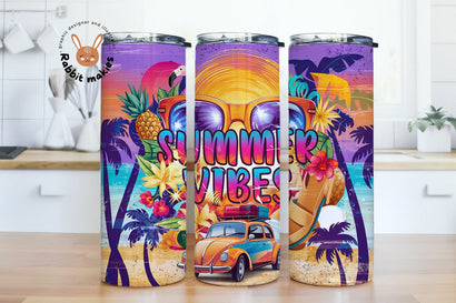 Summer Vibes Tumbler Wrap, Beach Tumbler, SummerTime, Summer PNG, Palm Trees Tropical Design, 20 oz Skinny Tumbler Sublimation Design Sublimation Rabbitmakies 