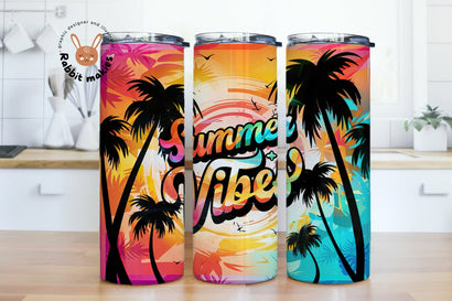 Summer Vibes Tumbler Wrap, Beach Tumbler, SummerTime, Summer PNG, Palm Trees Tropical Design, 20 oz Skinny Tumbler Sublimation Design Sublimation Rabbitmakies 