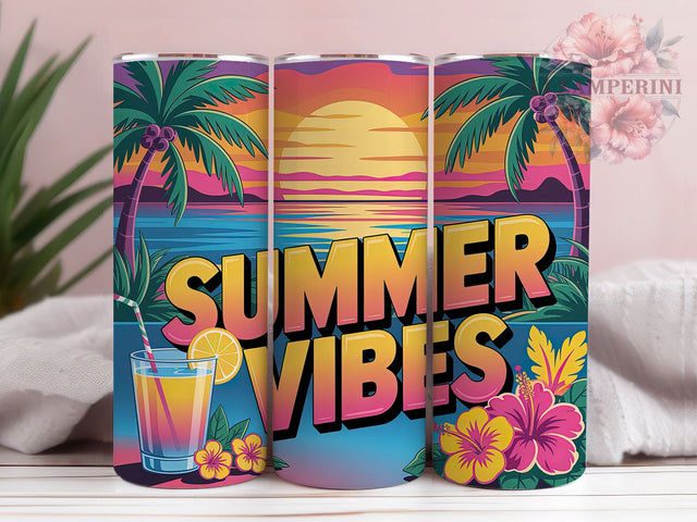 Summer Vibes Typography 20oz Tumbler Wrap, Typography Sublimation Design, Tropical Scene PNG, Colorful Summer Wrap, 20oz Tumbler Wrap, Beach Vacation Sublimation, Coastal Lifestyle Wrap Sublimation Li Zamperini 