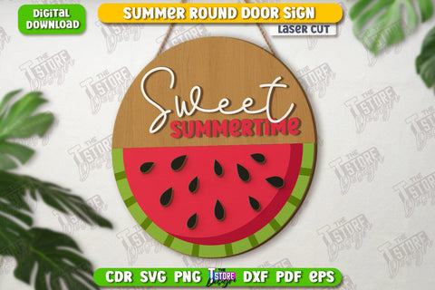 Summer Wall Round Sign Laser Cut Bundle | Summer Vibe | Porch Decor | CNC File SVG The T Store Design 