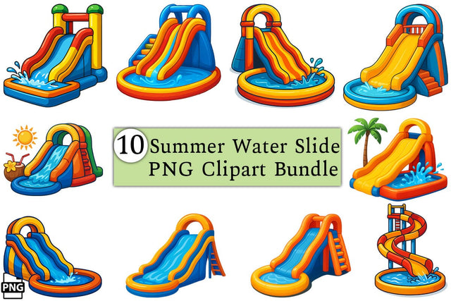 Summer Water Slide PNG Clipart Bundle Printable File Sublimation Creativedesigntee 