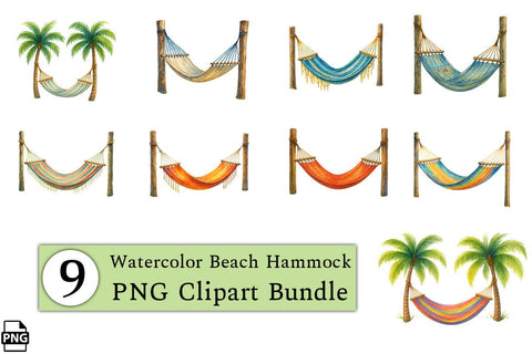 Summer Watercolor Beach Hammock Clipart Bundle Printable File Sublimation Creativedesigntee 