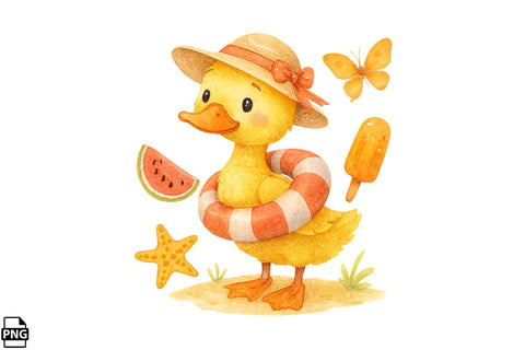 Summer Watercolor Duck PNG Clipart Bundle Printable File Sublimation Creativedesigntee 