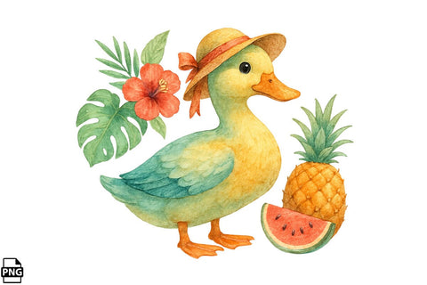 Summer Watercolor Duck PNG Clipart Bundle Printable File Sublimation Creativedesigntee 