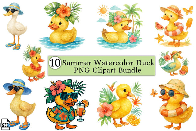 Summer Watercolor Duck PNG Clipart Bundle Printable File Sublimation Creativedesigntee 