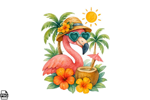 Summer Watercolor Flamingo PNG Clipart Bundle Printable File Sublimation Creativedesigntee 