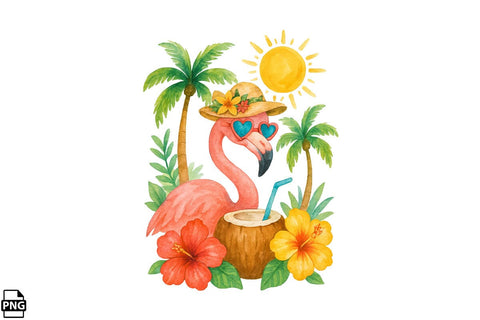 Summer Watercolor Flamingo PNG Clipart Bundle Printable File Sublimation Creativedesigntee 