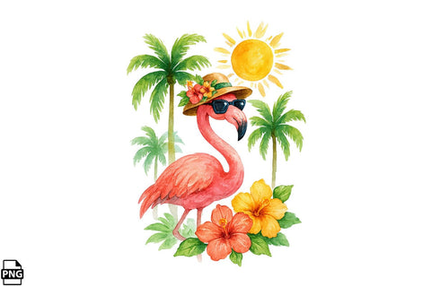 Summer Watercolor Flamingo PNG Clipart Bundle Printable File Sublimation Creativedesigntee 
