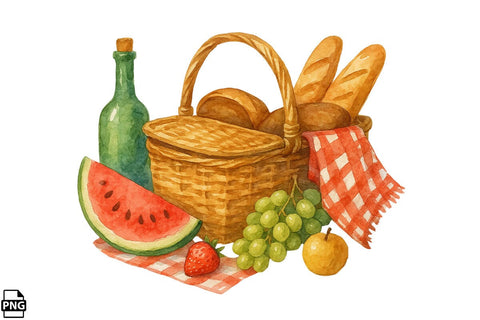 Summer Watercolor Picnic Basket Clipart Bundle Printable File Sublimation Creativedesigntee 