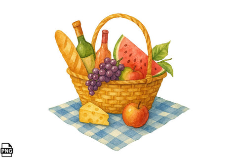 Summer Watercolor Picnic Basket Clipart Bundle Printable File Sublimation Creativedesigntee 