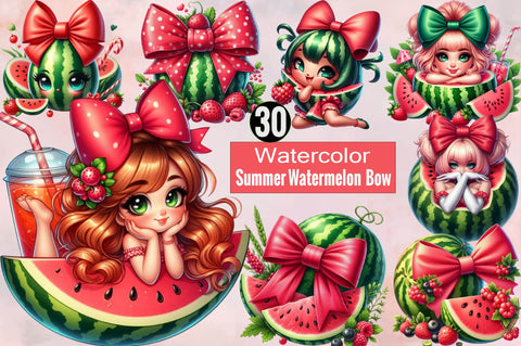 Summer Watermelon Coquette Bow Sublimation Clipart Bundle Sublimation SVGArt 