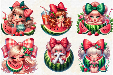 Summer Watermelon Coquette Bow Sublimation Clipart Bundle Sublimation SVGArt 