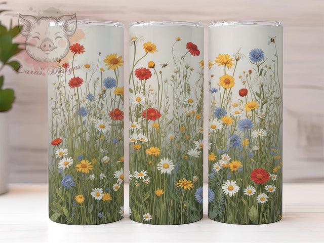 Summer Wildflower Floral Tumbler, Summer Flowers Wrap, Elegant Nature Cup, 20oz Sublimation Wrap, Stylish Summer Floral Tumbler, Artistic Wildflower Design Cup, Botanical Summer Theme Wrap Sublimation Lara' s Designs 