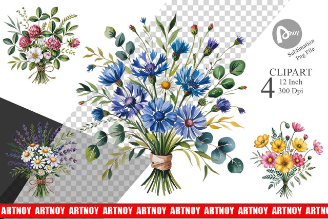 Summer Wildflower Watercolor Clipart Sublimation artnoy 