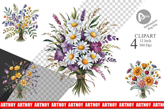Summer Wildflower Watercolor Clipart Sublimation artnoy 
