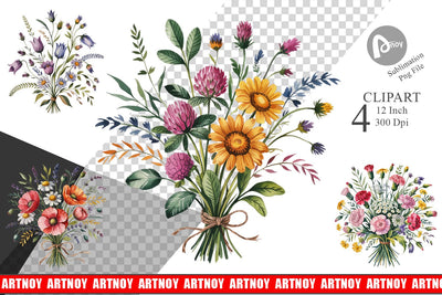 Summer Wildflower Watercolor Clipart Sublimation artnoy 