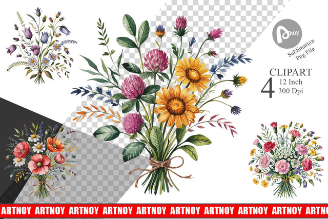 Summer Wildflower Watercolor Clipart Sublimation artnoy 