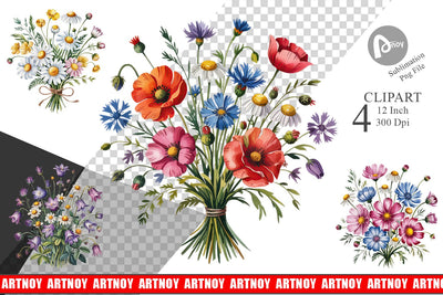 Summer Wildflower Watercolor Clipart Sublimation artnoy 