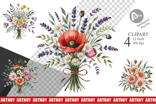 Summer Wildflower Watercolor Clipart Sublimation artnoy 