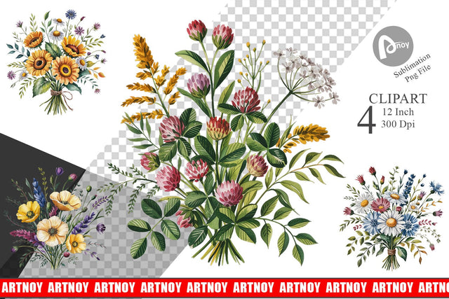 Summer Wildflower Watercolor Clipart Sublimation artnoy 
