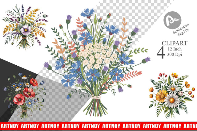 Summer Wildflower Watercolor Clipart Sublimation artnoy 