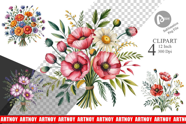 Summer Wildflower Watercolor Clipart Sublimation artnoy 
