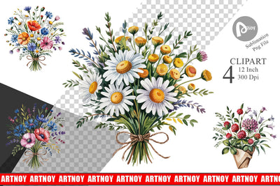 Summer Wildflower Watercolor Clipart Sublimation artnoy 