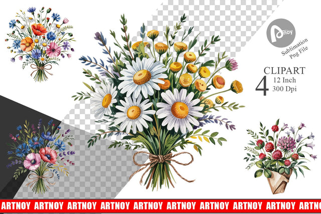 Summer Wildflower Watercolor Clipart Sublimation artnoy 