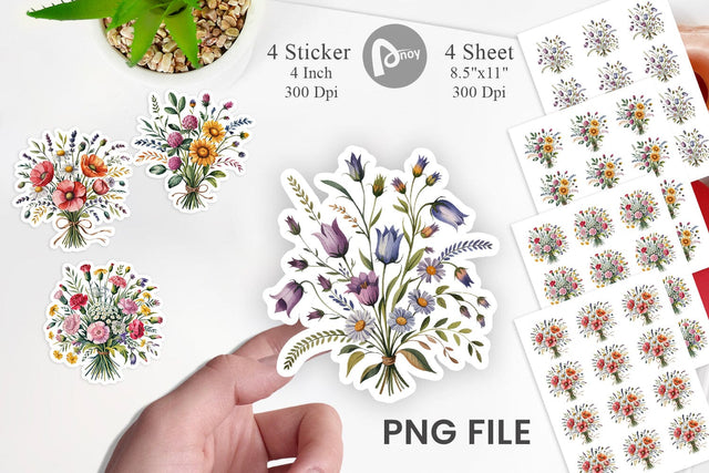 Summer Wildflower Watercolor Sticker Sublimation artnoy 