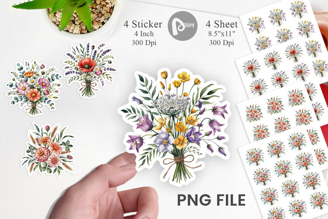 Summer Wildflower Watercolor Sticker Sublimation artnoy 