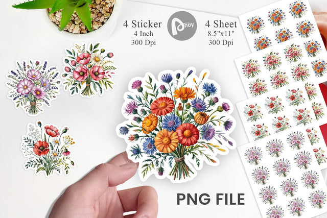 Summer Wildflower Watercolor Sticker Sublimation artnoy 