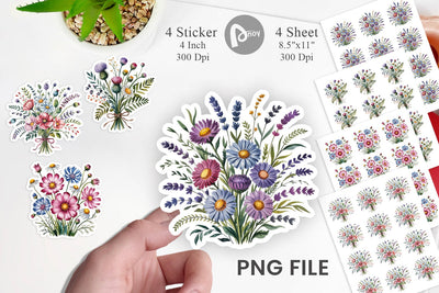 Summer Wildflower Watercolor Sticker Sublimation artnoy 