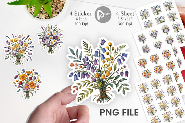 Summer Wildflower Watercolor Sticker Sublimation artnoy 