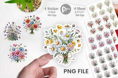 Summer Wildflower Watercolor Sticker Sublimation artnoy 