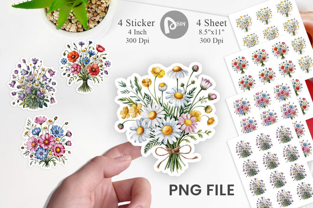 Summer Wildflower Watercolor Sticker Sublimation artnoy 