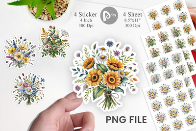 Summer Wildflower Watercolor Sticker Sublimation artnoy 